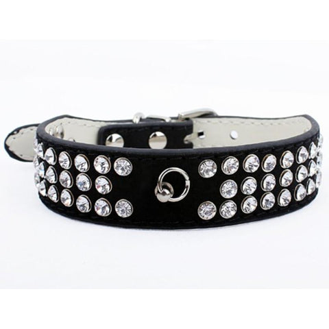 Suede Leather 3 Rows Rhinestone Studded Ring Decorative Dog Collars Chain for Pet Dogs Chihuahua - A Doggo Lover