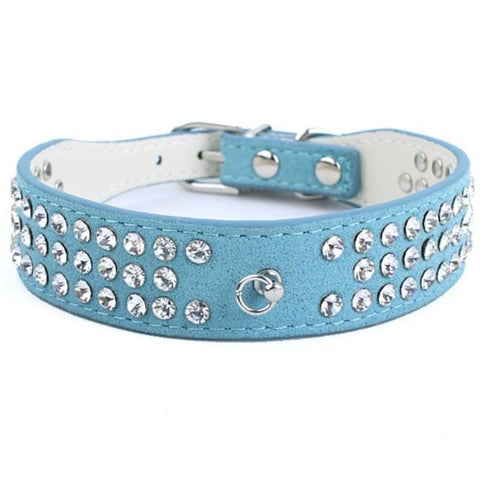 Suede Leather 3 Rows Rhinestone Studded Ring Decorative Dog Collars Chain for Pet Dogs Chihuahua - A Doggo Lover