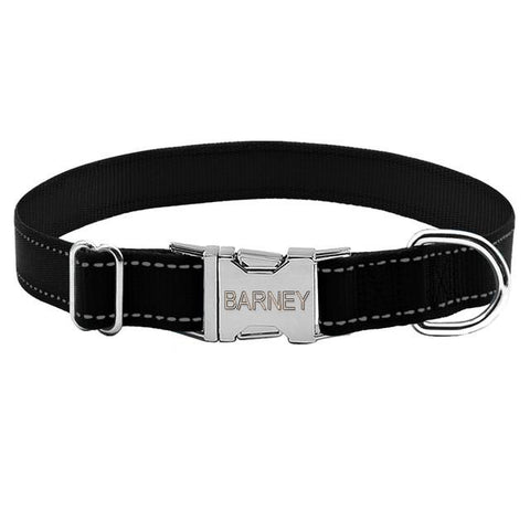 Personalized Name ID Collar from Embroidered Nylon,Reflective Safety Tough with Stainless Steel Metal Buckle - A Doggo Lover