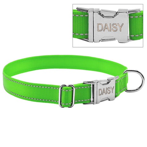 Personalized Name ID Collar from Embroidered Nylon,Reflective Safety Tough with Stainless Steel Metal Buckle - A Doggo Lover