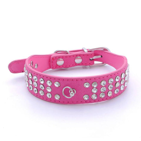 Suede Leather 3 Rows Rhinestone Studded Ring Decorative Dog Collars Chain for Pet Dogs Chihuahua